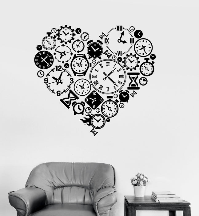 Vinyl Wall Decal Clock Time Love Heart Steampunk Room Watchmaker Art Stickers Unique Gift (ig3098)