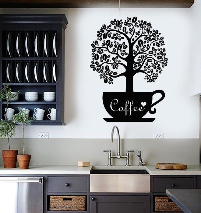 Vinyl Wall Decal Coffee Beans Shop Tree Kitchen Decor Stickers Unique Gift (ig3557)