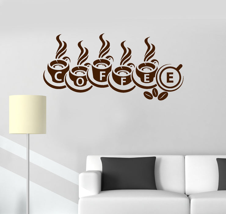 Vinyl Wall Decal Coffee House Shop Cups Kitchen Decoration Stickers Unique Gift (ig3461)