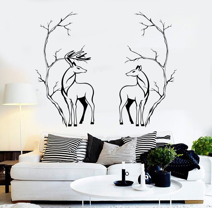 Vinyl Wall Decal Deers Couple Animals Tree Branches Room Decor Stickers Unique Gift (098ig)