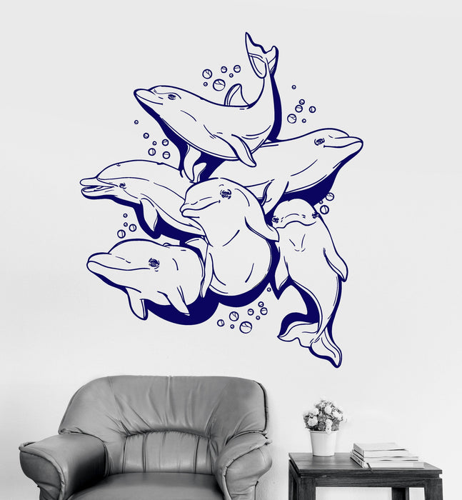 Vinyl Wall Decal Dolphins Marine Animal Ocean Sea Bathroom Stickers Unique Gift (ig3361)