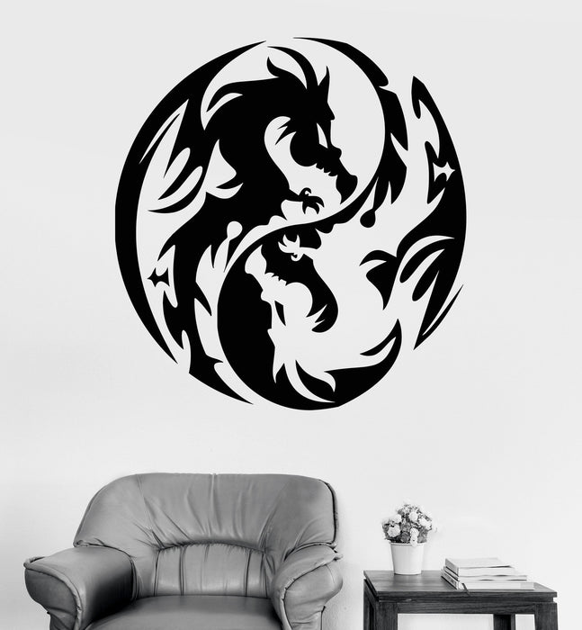 Vinyl Wall Decal Dragon Yin Yang Fantasy Myth Teen Room Chinese Stickers Unique Gift (ig3223)