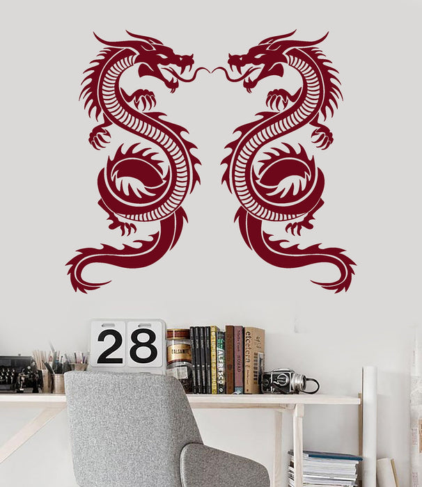 Autocollant mural en vinyle avec deux dragons fantastiques et mythes pour chambre d'enfant, cadeau unique (ig3718)