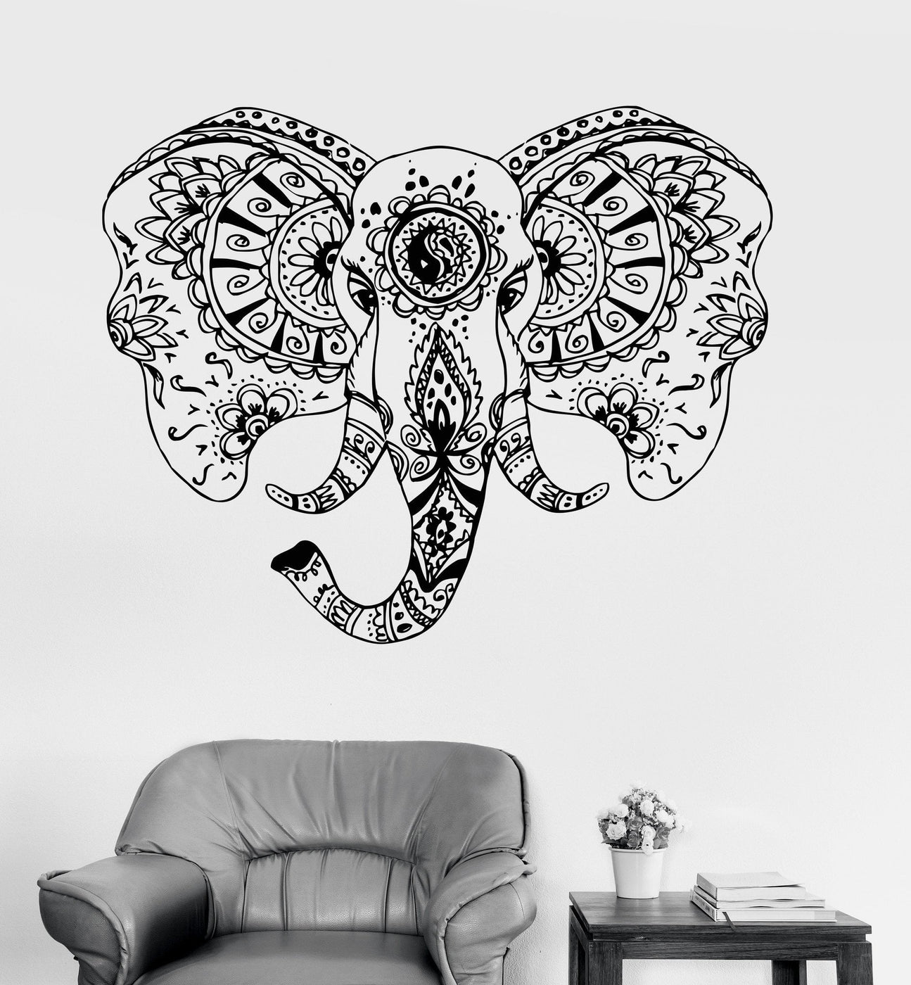 Vinyl Wall Decal Elephant Head Animal Tribal Ornament Stickers Unique