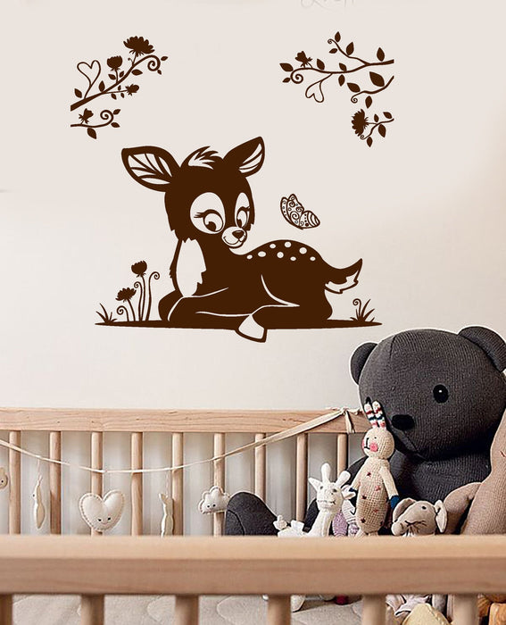 Vinyl Wall Decal Fawn Branches Nursery Art Kids Room Animal Stickers Unique Gift (ig3885)