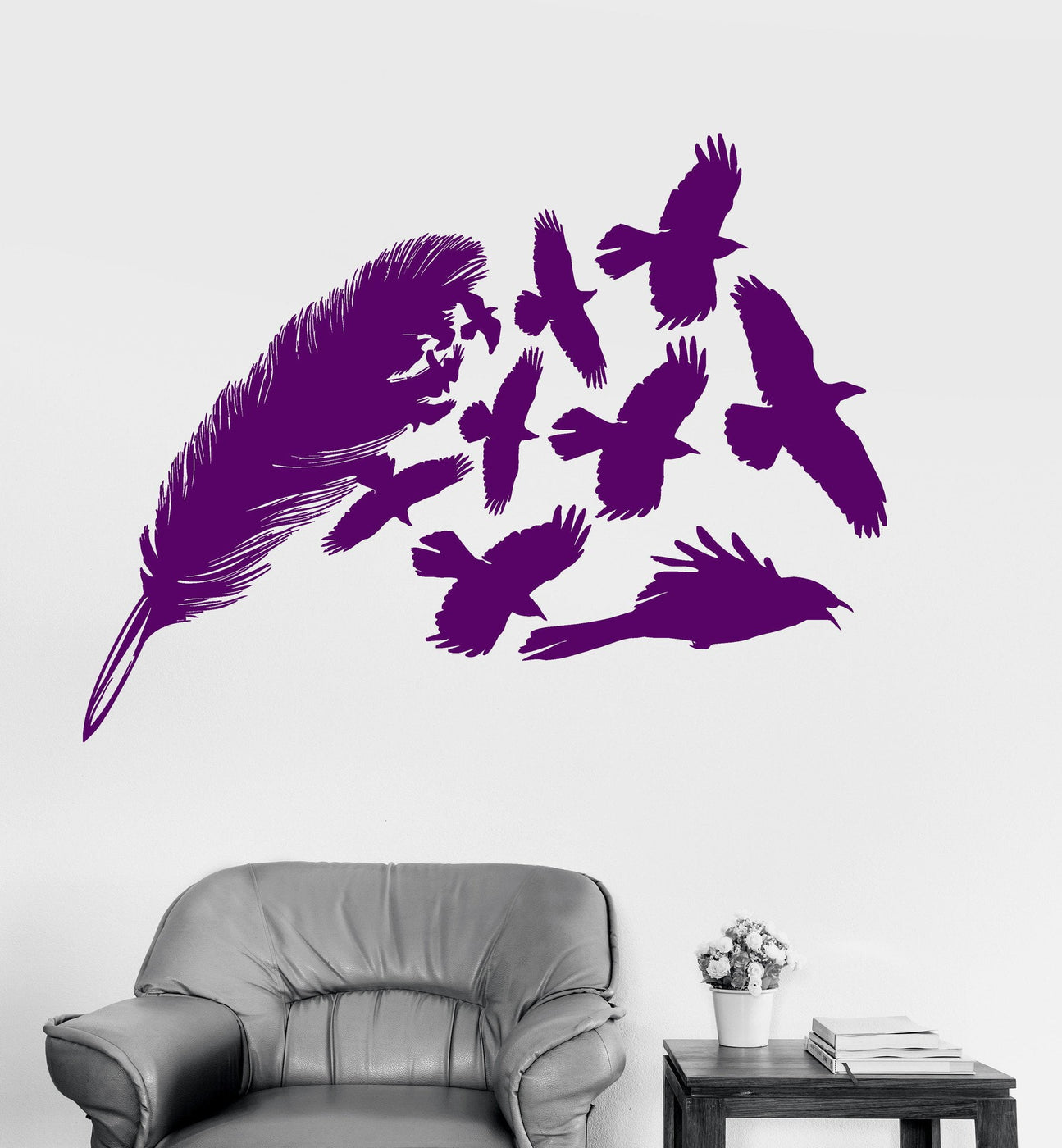 Vinyl Wall Decal Feather Birds Beautiful Decorations Room Art Stickers ...
