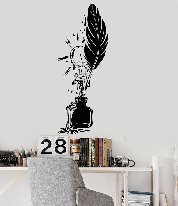 Vinyl Wall Decal Feather Ink Idea Writer Inspiration Stickers Unique Gift (ig3778)