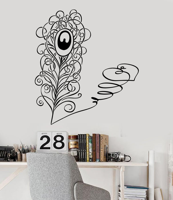 Vinyl Wall Decal Peacock Feather Love Heart Romantic Decor Stickers Unique Gift (ig3576)