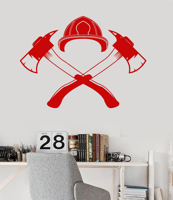 Vinyl Wall Decal Firefighter Fireman Axes Helmet Stickers Unique Gift (ig3914)