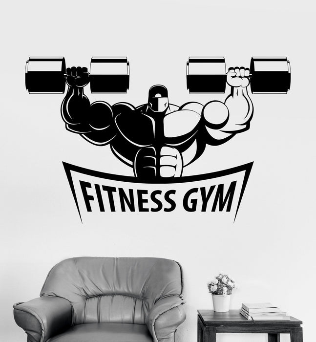 Vinyl Wall Decal Fitness Gym Muscled Bodybuilding Dumbbells Sports Stickers Unique Gift (ig3373)