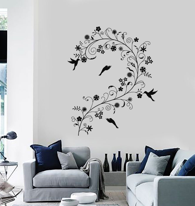 Wall Decal Branch Flowers Birds Room Decoration Art Vinyl Stickers Unique Gift (ig2865)