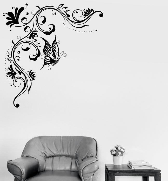 Wall Vinyl Decal Floral Pattern Art Mural Butterfly Flowers Stickers Unique Gift (ig3140)