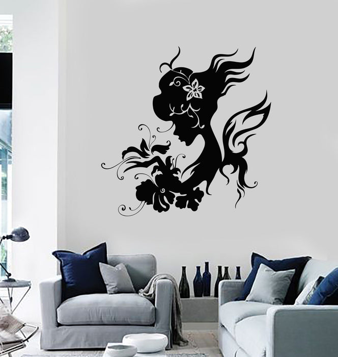 Wall Decal Silhouette Beautiful Woman Butterfly Flowers Vinyl Stickers Unique Gift (ig2859)
