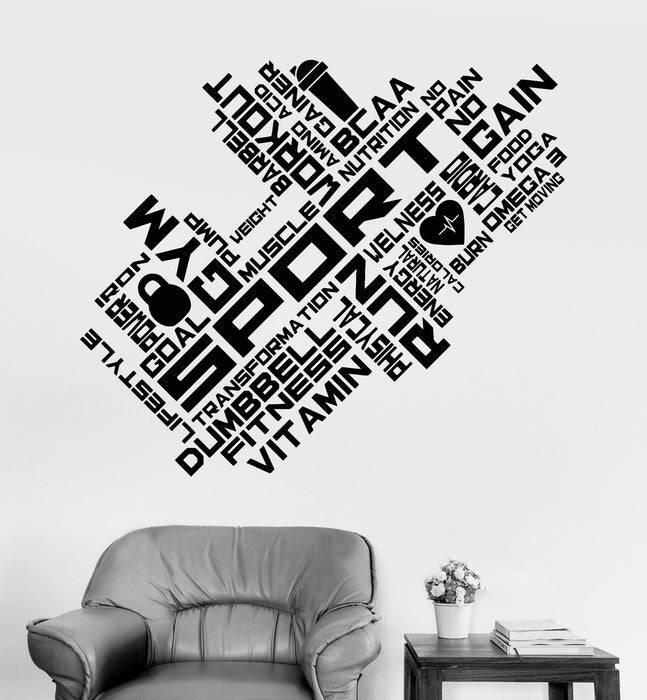 Vinyl Wall Decal Gym Words Healthy Lifestyle Fitness Sports Stickers Unique Gift (ig3685)