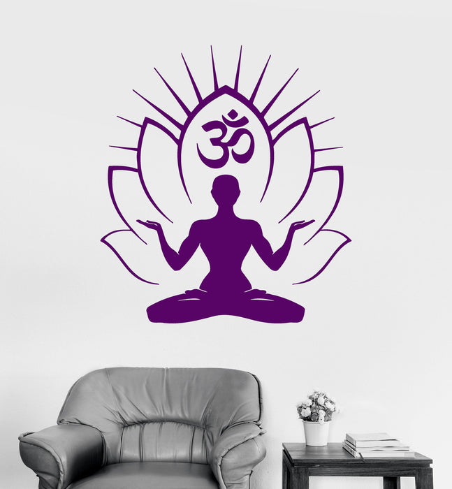 Vinyl Wall Decal Yoga Om Meditation Room Mantra Hindu Vedas Stickers Mural Unique Gift (ig3027)