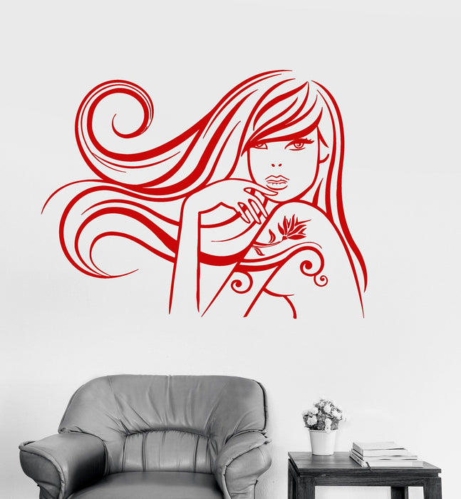 Виниловая наклейка на стену Красивая девушка-подросток Салон красоты Парикмахерская Женщина Спа Наклейки Уникальный подарок (ig2972)