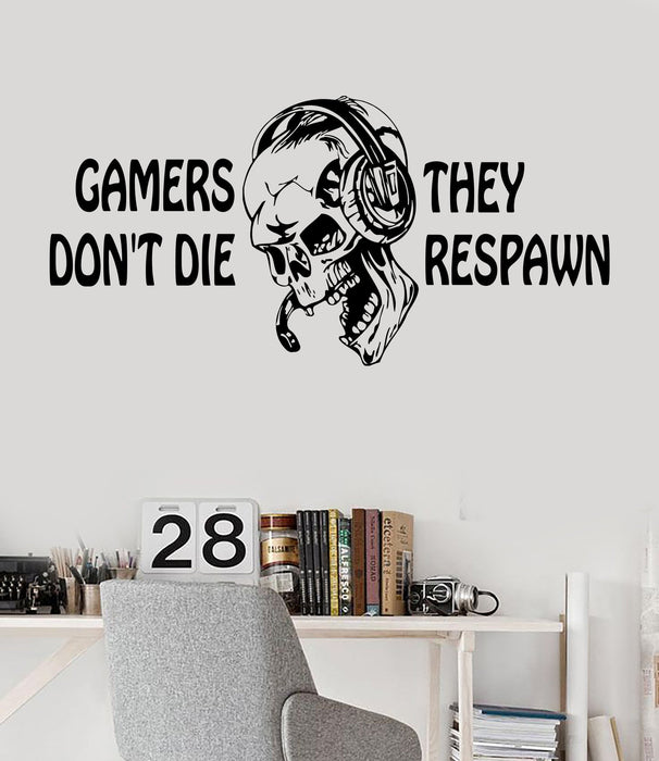 Vinyl Wall Decal Gamer Skull Headphones Quote Video Games Stickers Unique Gift (ig3656)