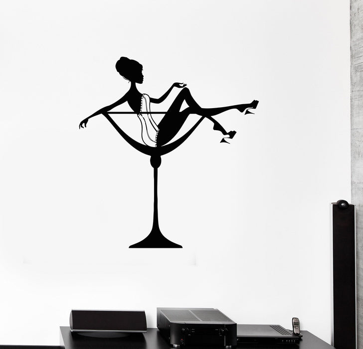 Wall Decal Sexy Woman Cocktail Glass Pin Up Art Decor Vinyl Stickers Unique Gift (ig2876)