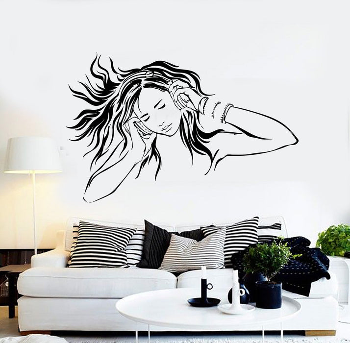 Vinyl Wall Decal Girl Room Music Headphones Musical Stickers Unique Gift (ig3704)