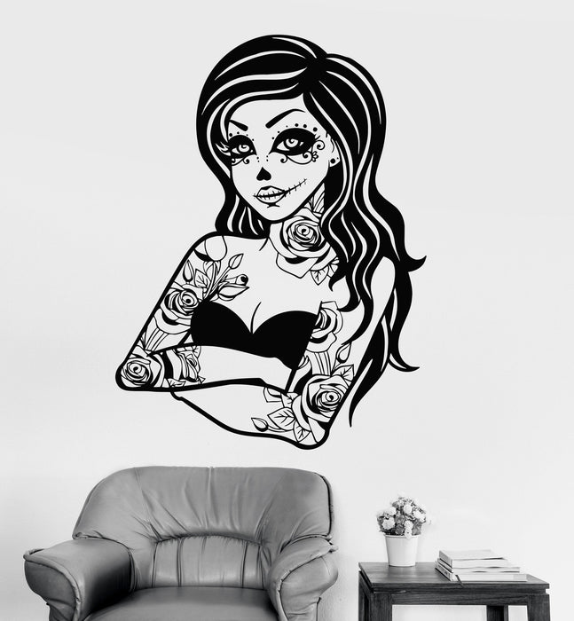 Vinyl Wall Decal Gothic Tattoo Dead Girl Zombie Horror Stickers Mural Unique Gift (ig3506)