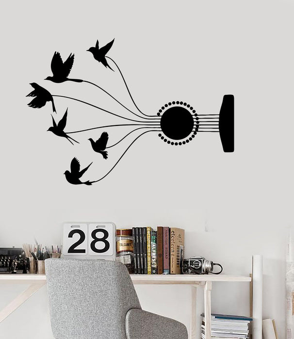 Vinyl Wall Decal Guitar Music Birds Room Beautiful Musical Decor Stickers Unique Gift (ig3038)