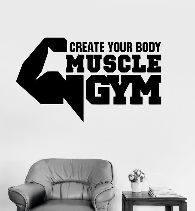 Vinyl Wall Decal Bodybuilding Quote Fitness Motivation Muscles Gym Sticker Unique Gift (ig3077)