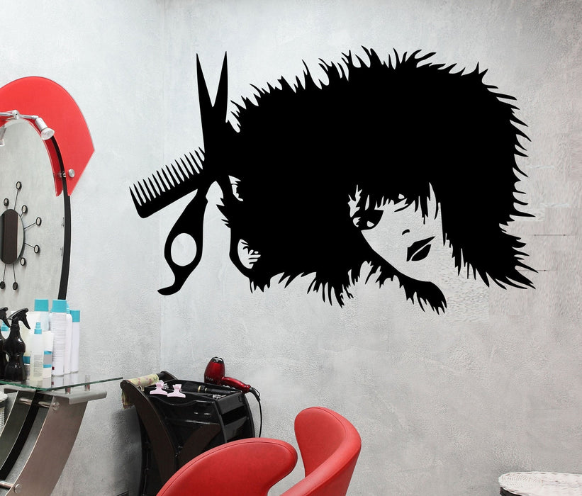 Vinyl Decal Hair Salon Barbershop Barber Tools Stylist Sexy Girl Beautiful Woman Wall Stickers Unique Gift (ig836)