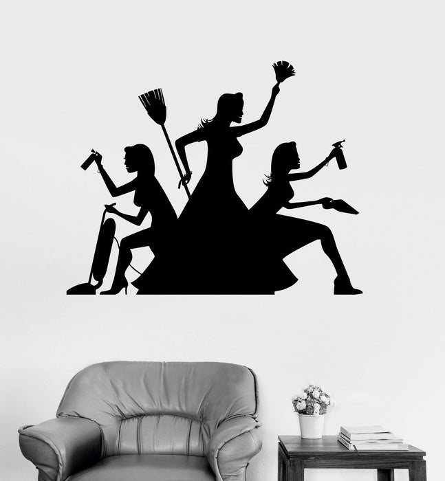 Wall Decal Funny Woman Cleaning Service Housewife Laundry Vinyl Mural Unique Gift (ig3003)
