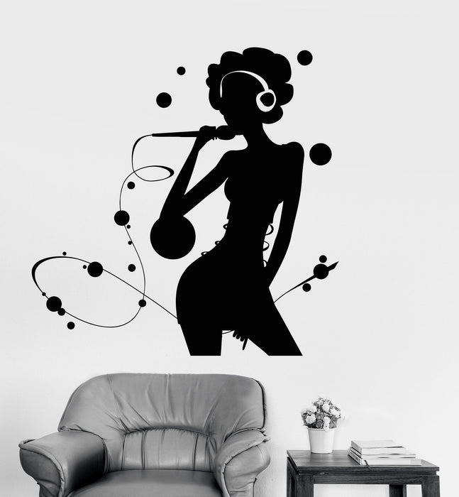 Виниловая наклейка на стену силуэт девушки-караоке женщина поп-музыка певица наклейки уникальный подарок (ig3211)