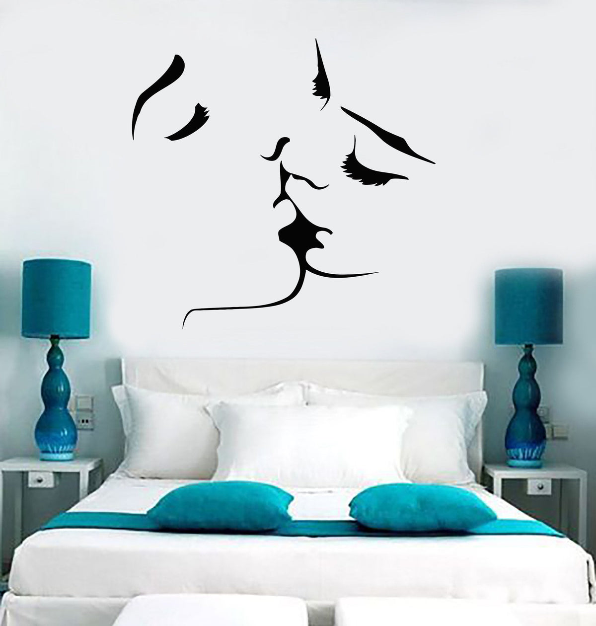 Vinyl Wall Decal Kissing Couple Love Romantic Bedroom Stickers Unique ...
