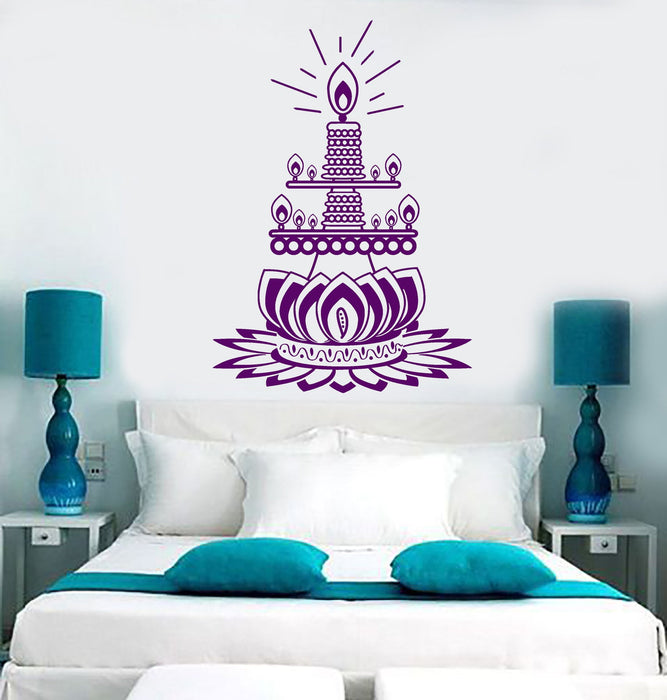 Vinyl Wall Decal Lotus Flower Candle Buddhist Meditation Stickers Unique Gift (ig3783)