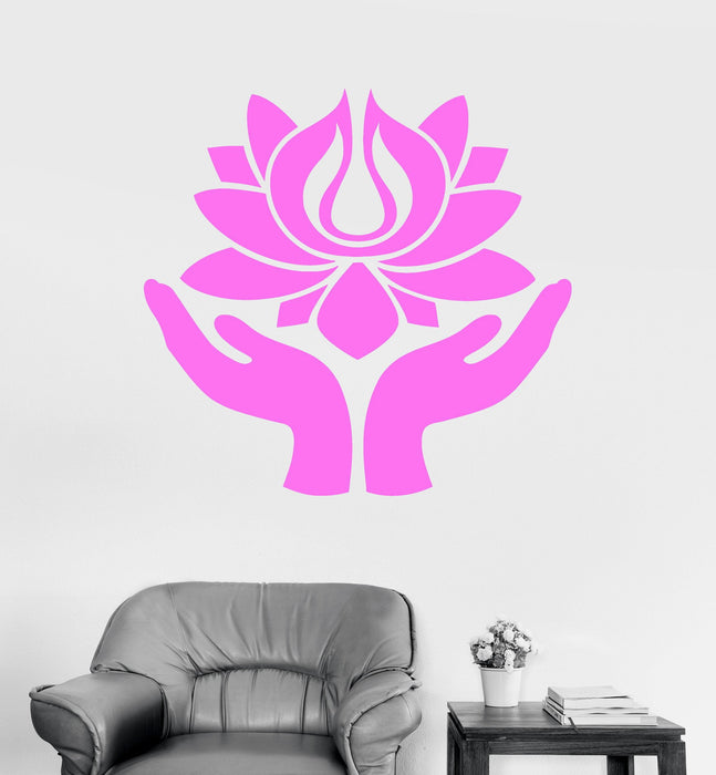 Vinyl Wall Decal Buddhism Lotus Hands Meditation Mantra Yoga Stickers Unique Gift (ig3015)
