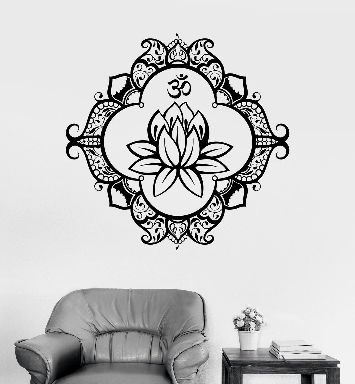 Vinyl Wall Decal Lotus Mandala Ornament Buddhism Bedroom Sticker Uniqu ...
