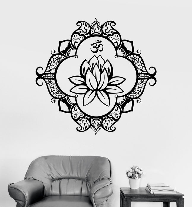 Vinyl Wall Decal Lotus Mandala Ornament Buddhism Bedroom Sticker Unique Gift (ig3454)