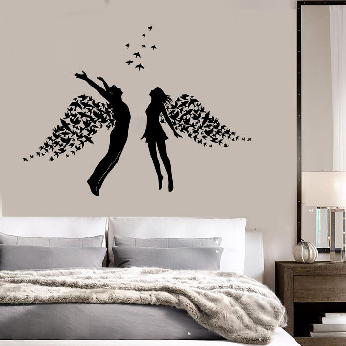 Vinyl Wall Decal Love Couple Romance Wings Bedroom Stickers Unique Gift (ig3793)
