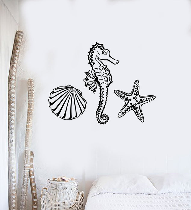Wall Decal Marine Animal Seahorse Starfish Seashell Ocean Vinyl Stickers Unique Gift (ig2872)