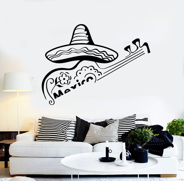 Autocollant mural en vinyle Chapeau mexicain Sombrero Mexique Guitare Amérique latine Autocollants Cadeau unique (ig4278)