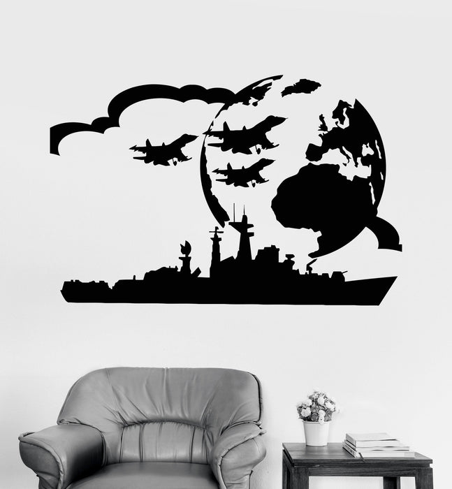 Vinyl Wall Decal Aircraft Carrier USS Military Art Boy Room War Stickers Unique Gift (ig3764)