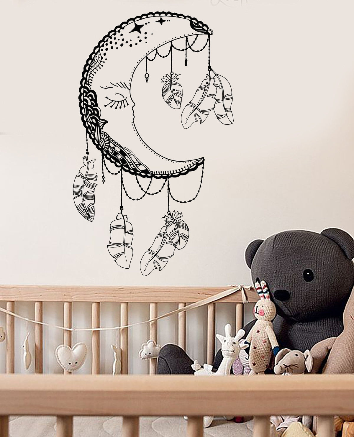 Vinyl Wall Decal Moon Feathers Bedroom Decor Dream Nursery Stickers Un ...