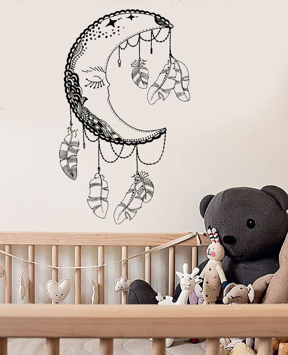 Vinyl Wall Decal Moon Feathers Bedroom Decor Dream Nursery Stickers Unique Gift (ig3602)