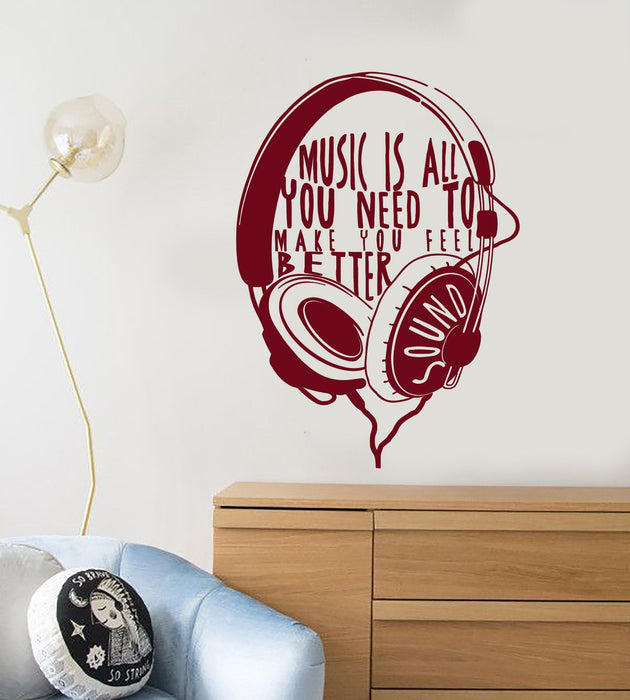 Vinyl Wall Decal Headphones Musical Quote Music Gift for Teen Unique Gift (627ig)