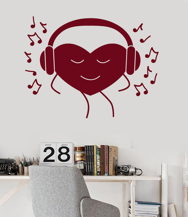 Vinyl Wall Decal Music Heart Musical Decor Headphones Teen Room Stickers Unique Gift (ig3491)