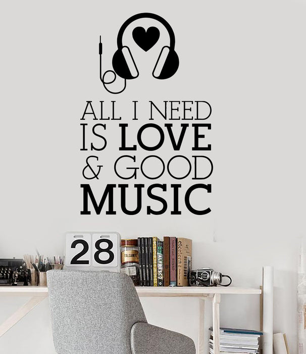 Vinyl Wall Decal Love Music Headphones Musical Room Decoration Stickers Unique Gift (ig3138)