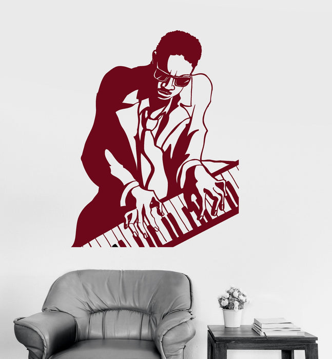 Vinyl Wall Decal Jazz Black African Man Musical Instrument Piano Stickers Unique Gift (ig3054)
