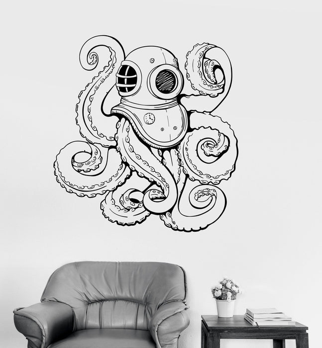 Vinyl Wall Decal Octopus Tentacles Diver Marine Nautical Decor Bathroom Stickers Unique Gift (ig3195)
