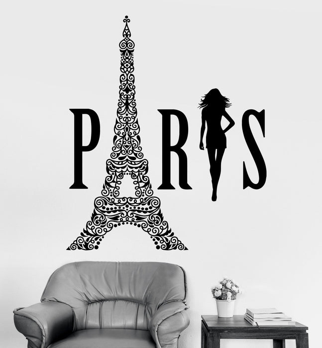 Vinyl Wall Decal Paris Eiffel Tower Woman France Girl Room Stickers Unique Gift (ig3580)