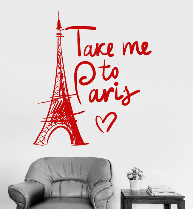 Vinyl Wall Decal Sketch Eiffel Tower Paris France Woman Room Stickers Unique Gift (ig3295)