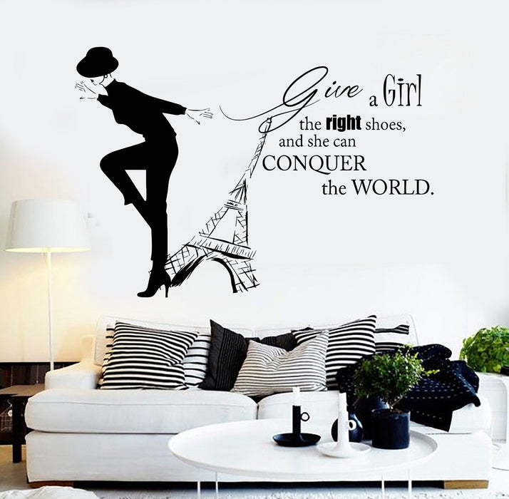 Vinyl Wall Decal Paris Woman Quote Fashion Girl Eiffel Tower Stickers Unique Gift (ig3682)