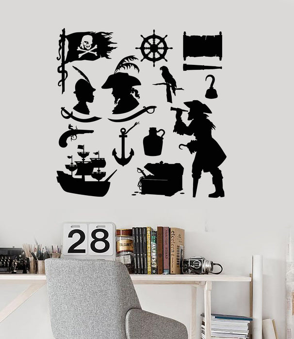 Wall Decal Pirates Ship Treasure for Kids Room Art Vinyl Stickers Unique Gift (ig2969)