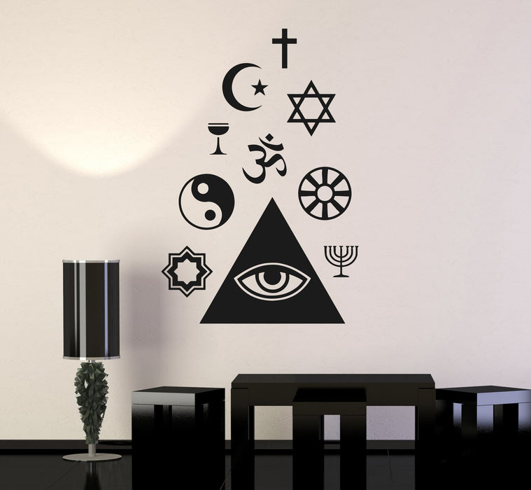Vinyl Wall Decal Religion Christianity Islam Buddhism Freemason Stickers Unique Gift (ig3116)